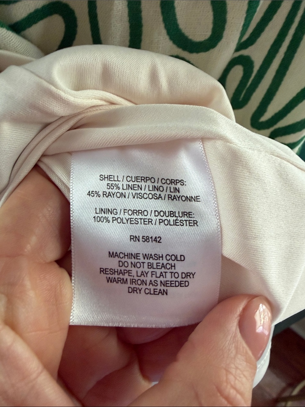 The Good Journey Cream Mini Dress with Squiggle Green Abstract Print EUC 4 - Picture 5 of 6